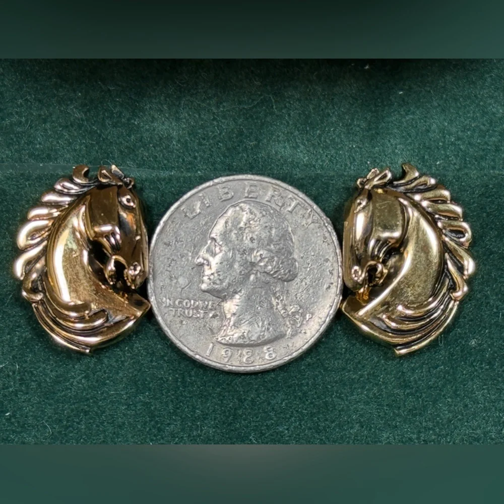 VTG Rick Cameron Horse Head Cufflinks Vermeil 925 Silver-Gilt 24k Gold Wildlife